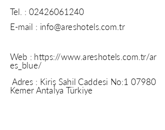 Ares Blue Hotel iletiim bilgileri
